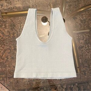 Ribbed V-Neck Cropped Tank Top - Light Blue
